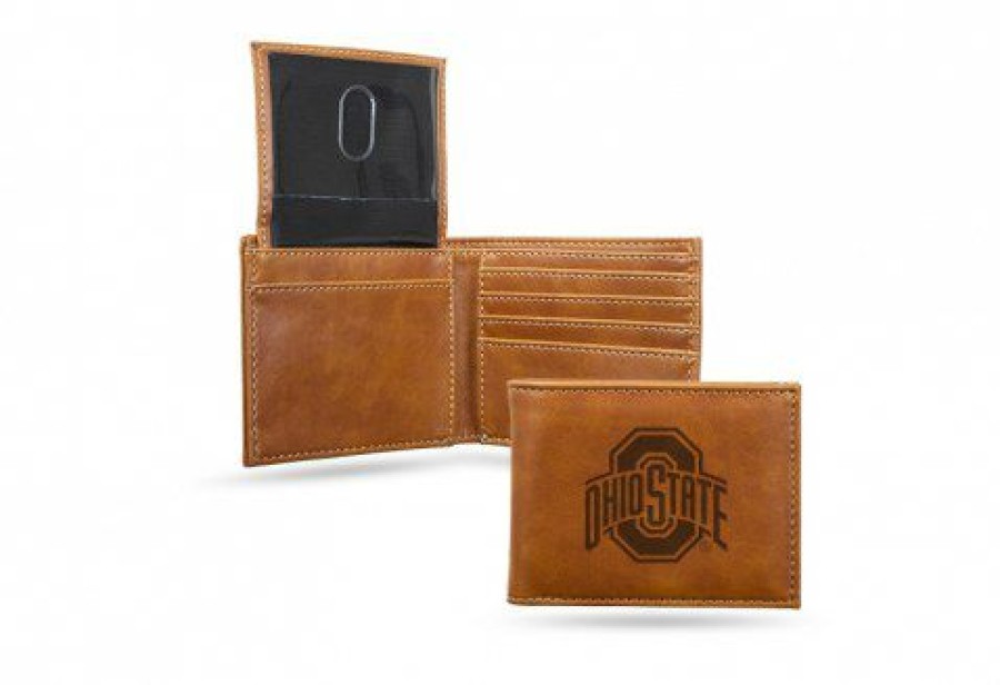 Accessories * | Discount Ohio State Buckeyes Laser Engraved Brown Billfold Wallet