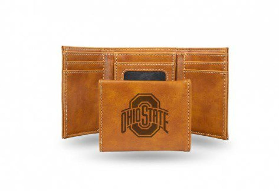 Accessories * | Discount Ohio State Buckeyes Laser Engraved Brown Trifold Wallet