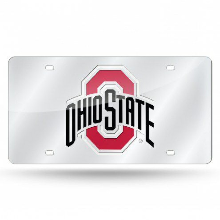 Car Accessories * | Discount Ohio State Buckeyes Silver Laser Cut License Plate