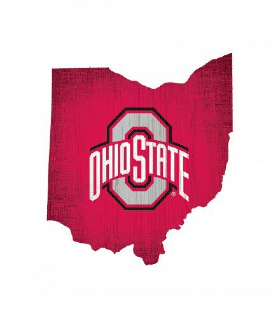 Home & Office Decor * | Discount Ohio State Buckeyes 12 Team Color Logo State Sign