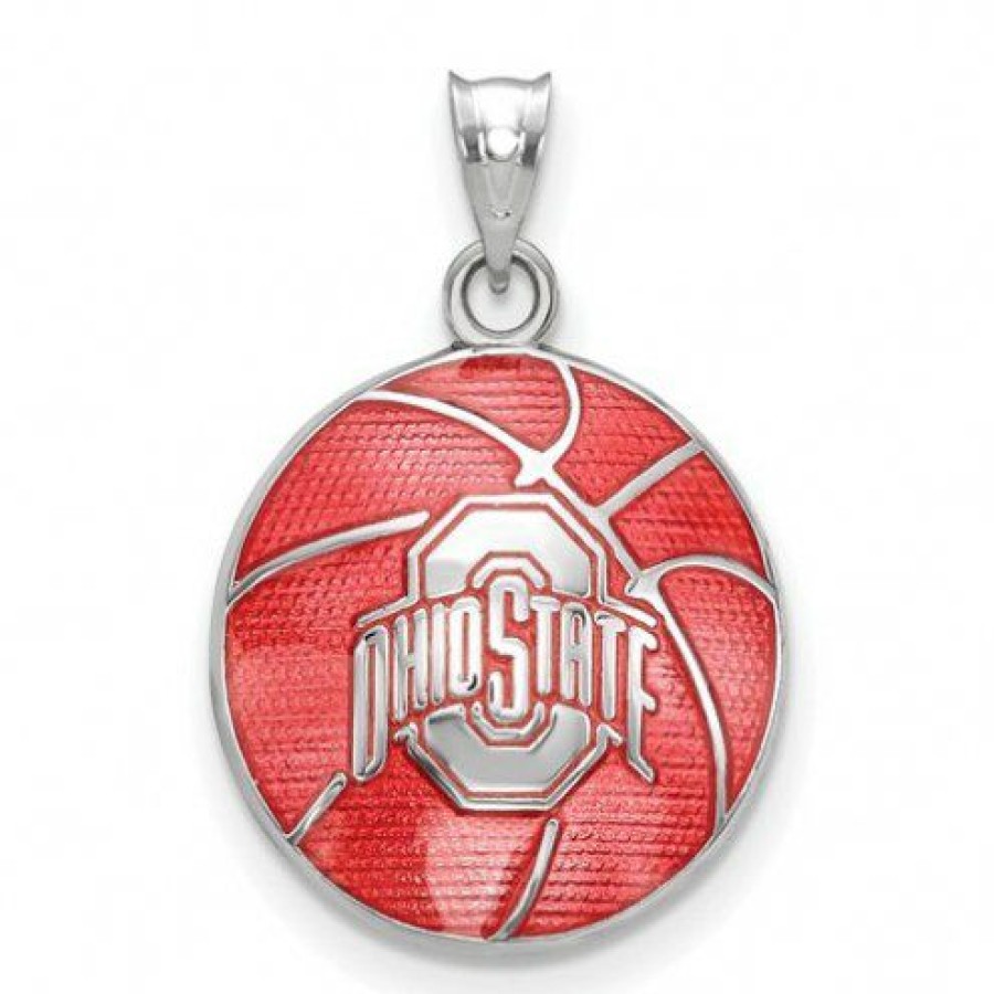 Watches & Jewelry * | Discount Ohio State Buckeyes Sterling Silver Enameled Basketball Pendant