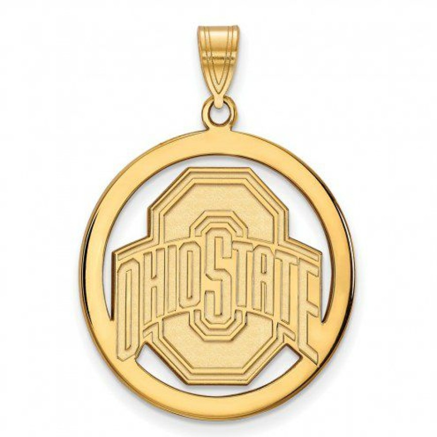 Watches & Jewelry * | Discount Ohio State Buckeyes Sterling Silver Gold Plated Large Circle Pendant