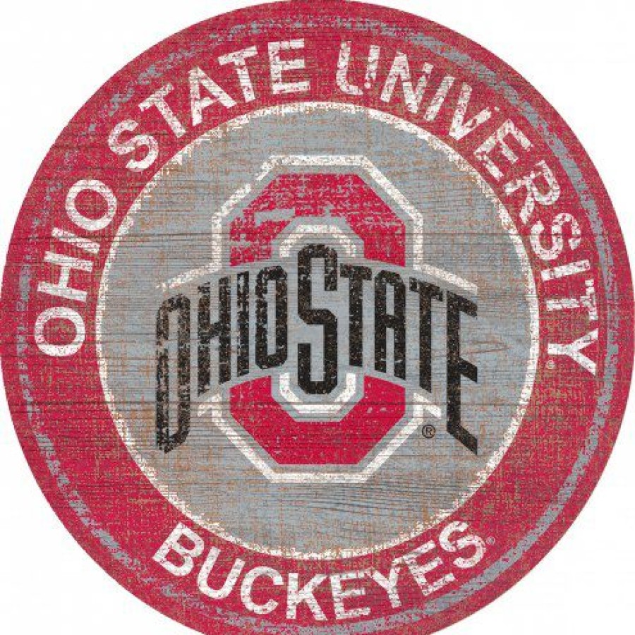 Home & Office Decor * | Discount Ohio State Buckeyes 24 Heritage Logo Round Sign