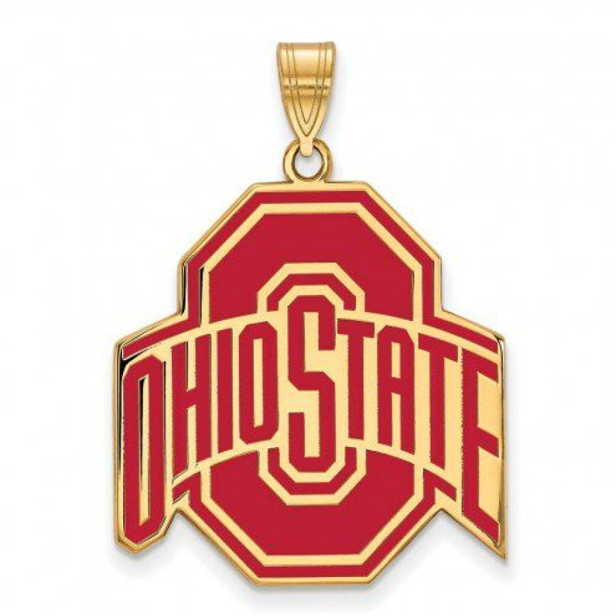 Watches & Jewelry * | Discount Ohio State Buckeyes Sterling Silver Gold Plated Extra Large Enameled Pendant