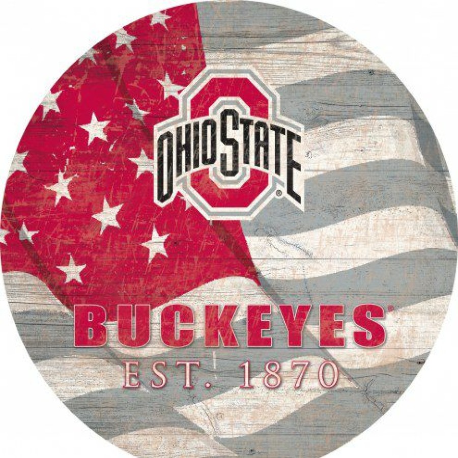 Home & Office Decor * | Discount Ohio State Buckeyes 24 Team Color Flag Circle Sign