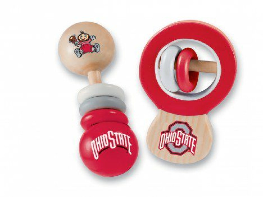 Bed & Bath * | Discount Ohio State Buckeyes Wood Baby Rattle Set