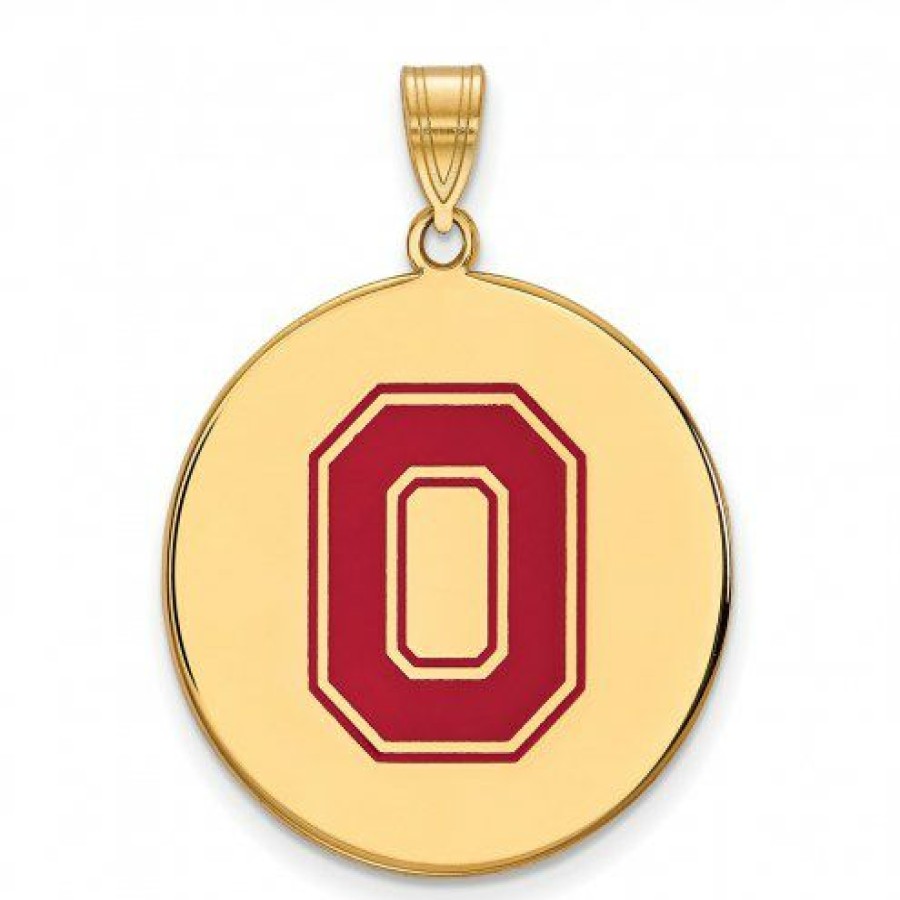 Watches & Jewelry * | Discount Ohio State Buckeyes Sterling Silver Gold Plated Extra Large Enameled Disc Pendant