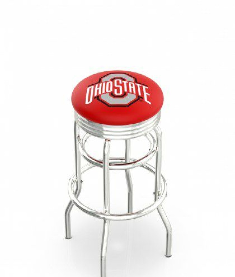 Game Room & Fan Cave * | Discount Ohio State Buckeyes Double Ring Swivel Barstool With Ribbed Accent Ring