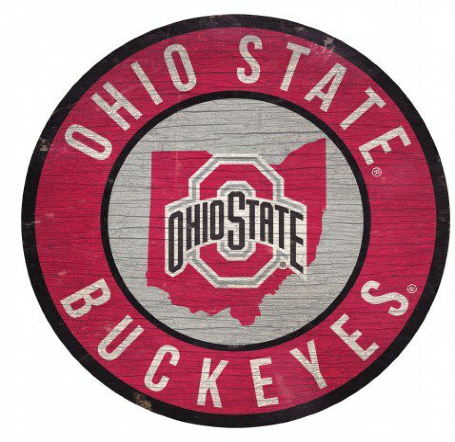 Home & Office Decor * | Discount Ohio State Buckeyes Round State Wood Sign