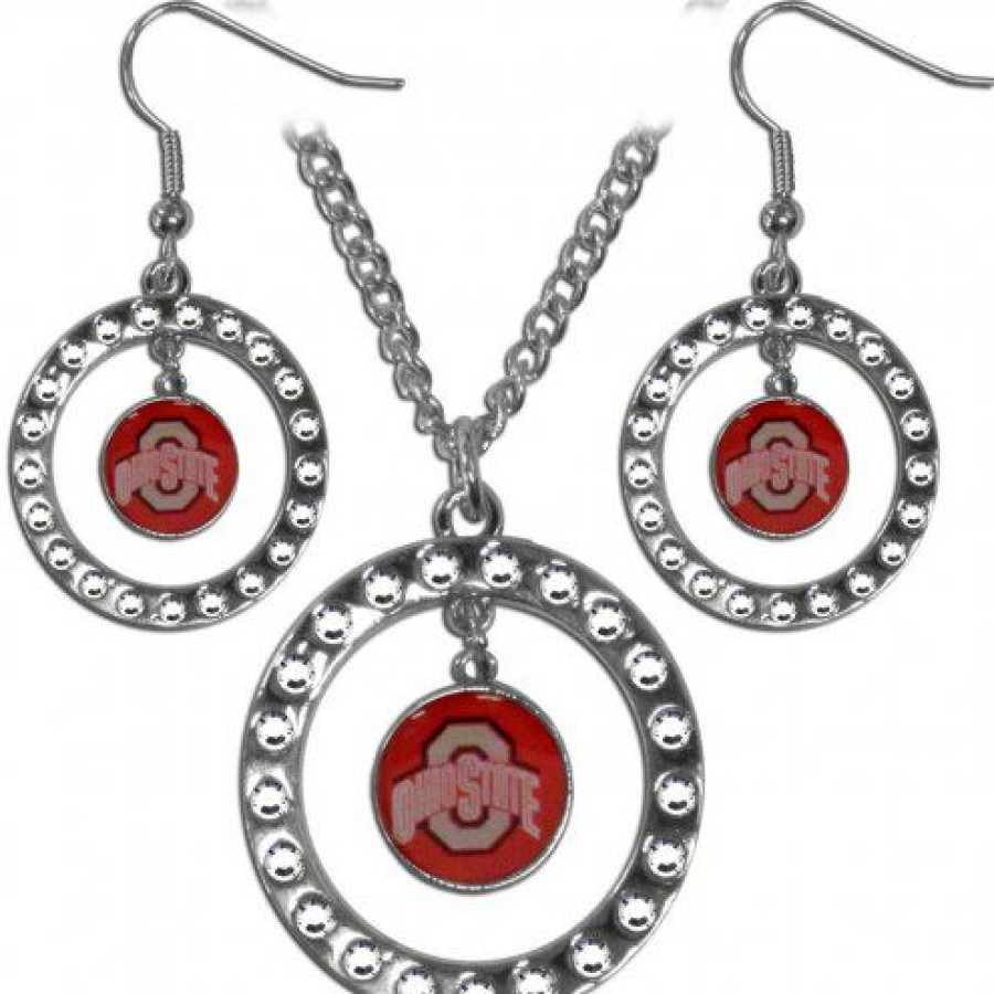 Watches & Jewelry * | Discount Ohio State Buckeyes Rhinestone Hoop Jewelry Set