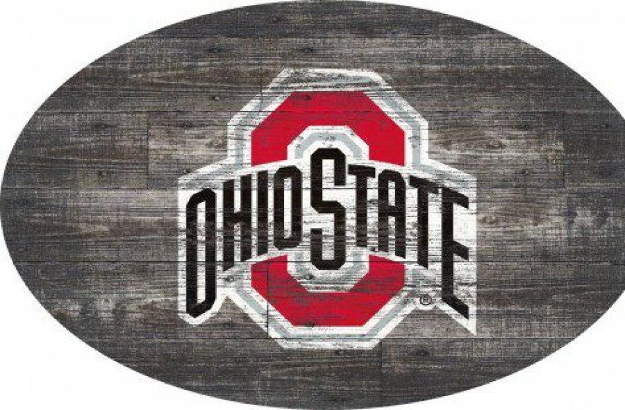 Home & Office Decor * | Discount Ohio State Buckeyes 46 Distressed Wood Oval Sign