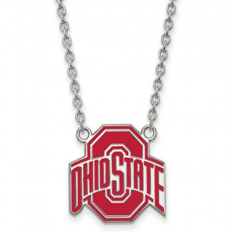 Watches & Jewelry * | Discount Ohio State Buckeyes Sterling Silver Large Enameled Pendant Necklace