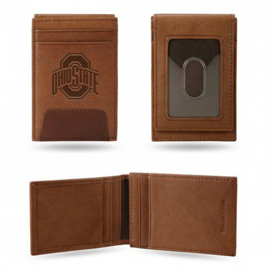 Watches & Jewelry * | Discount Ohio State Buckeyes Premium Leather Front Pocket Wallet