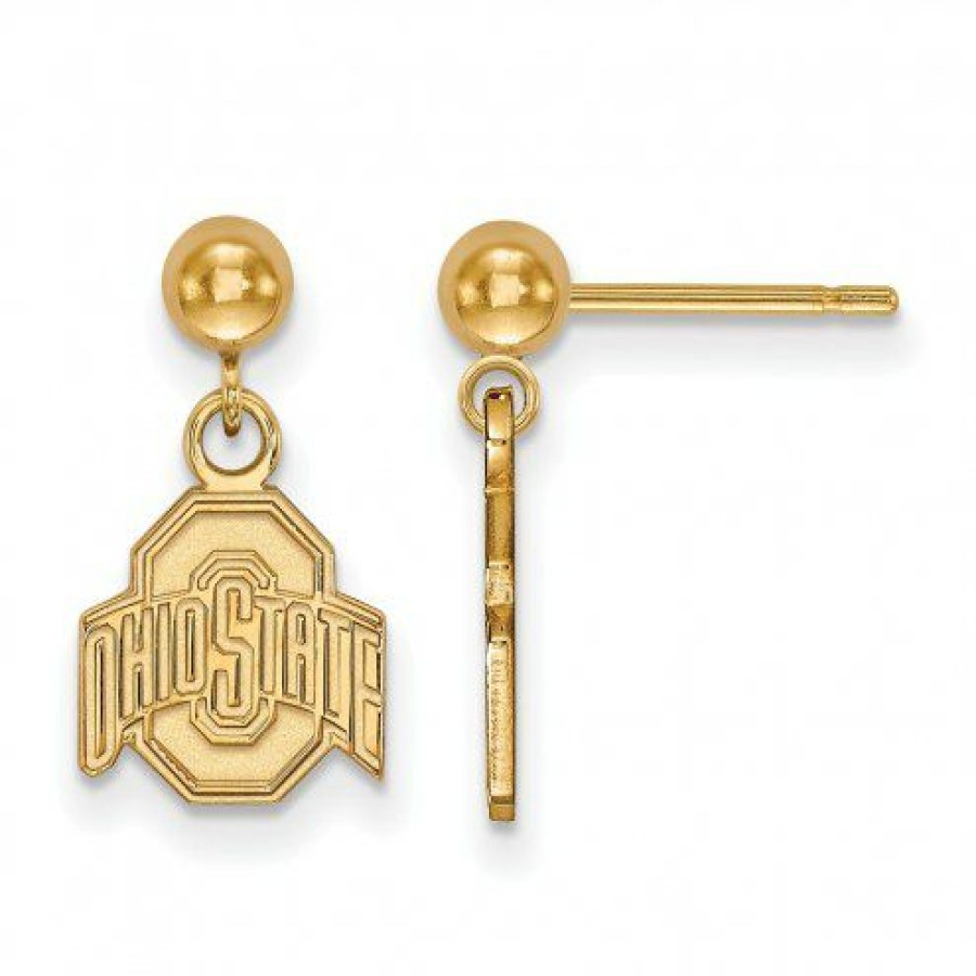 Watches & Jewelry * | Discount Ohio State Buckeyes Sterling Silver Gold Plated Dangle Ball Earrings