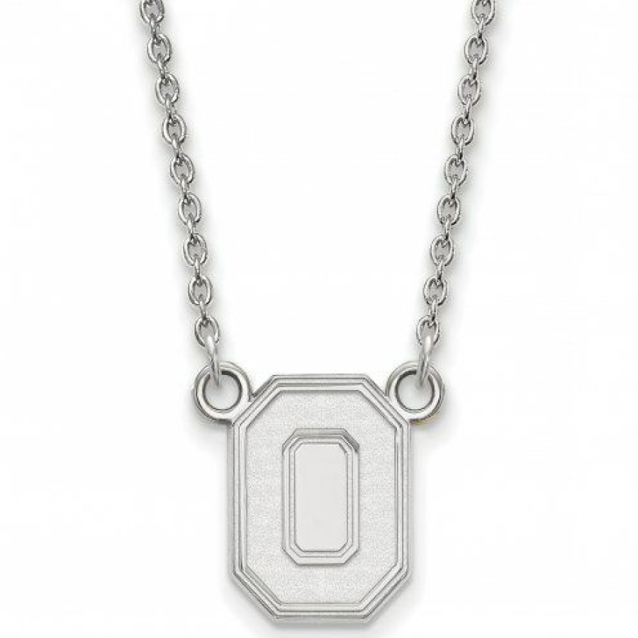 Watches & Jewelry * | Discount Ohio State Buckeyes 10K White Gold Small Pendant Necklace