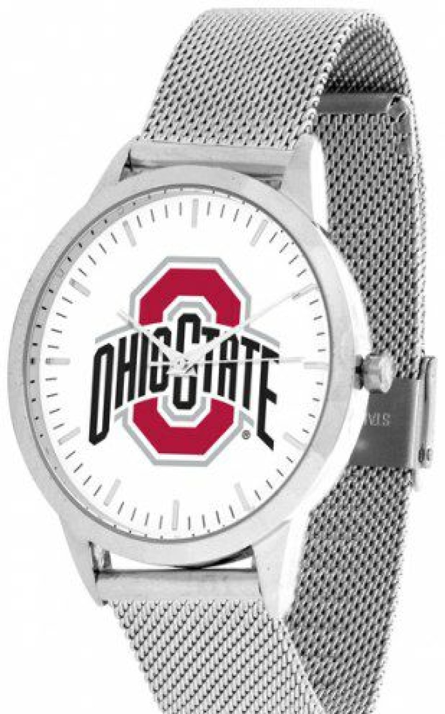 Watches & Jewelry * | Discount Ohio State Buckeyes Silver Mesh Statement Watch