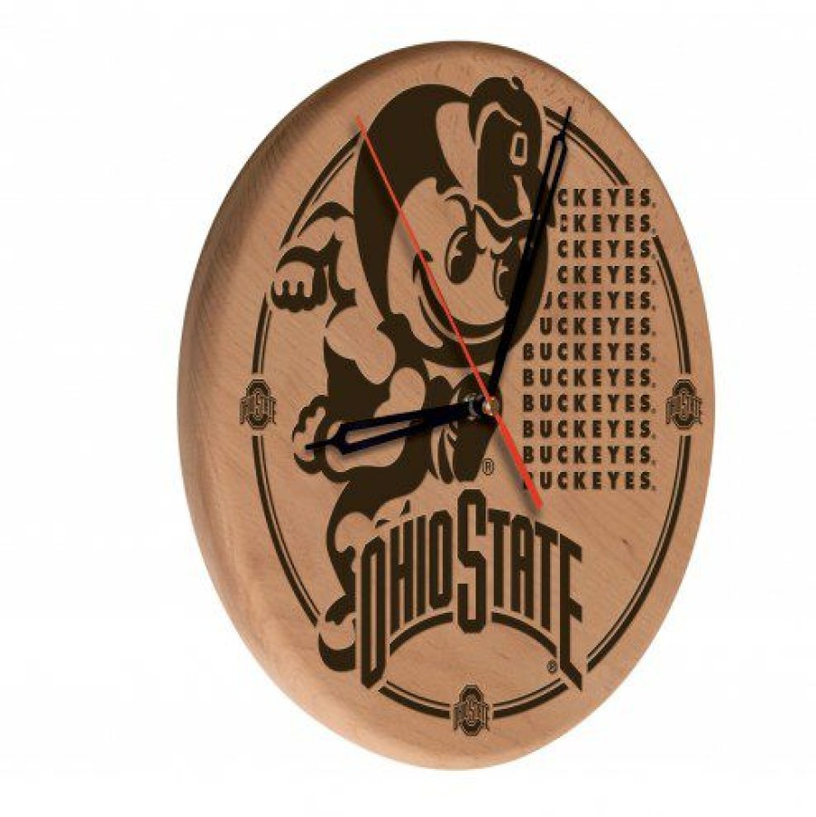 Home & Office Decor * | Discount Ohio State Buckeyes Laser Engraved Wood Clock