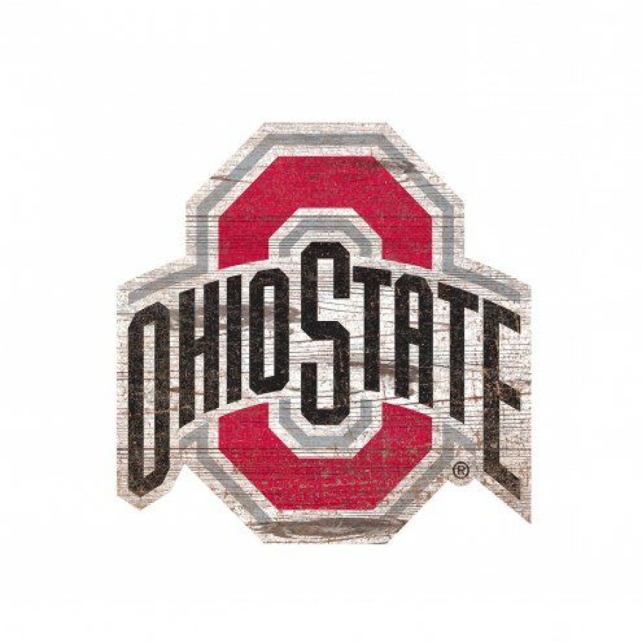 Home & Office Decor * | Discount Ohio State Buckeyes Distressed Logo Cutout Sign