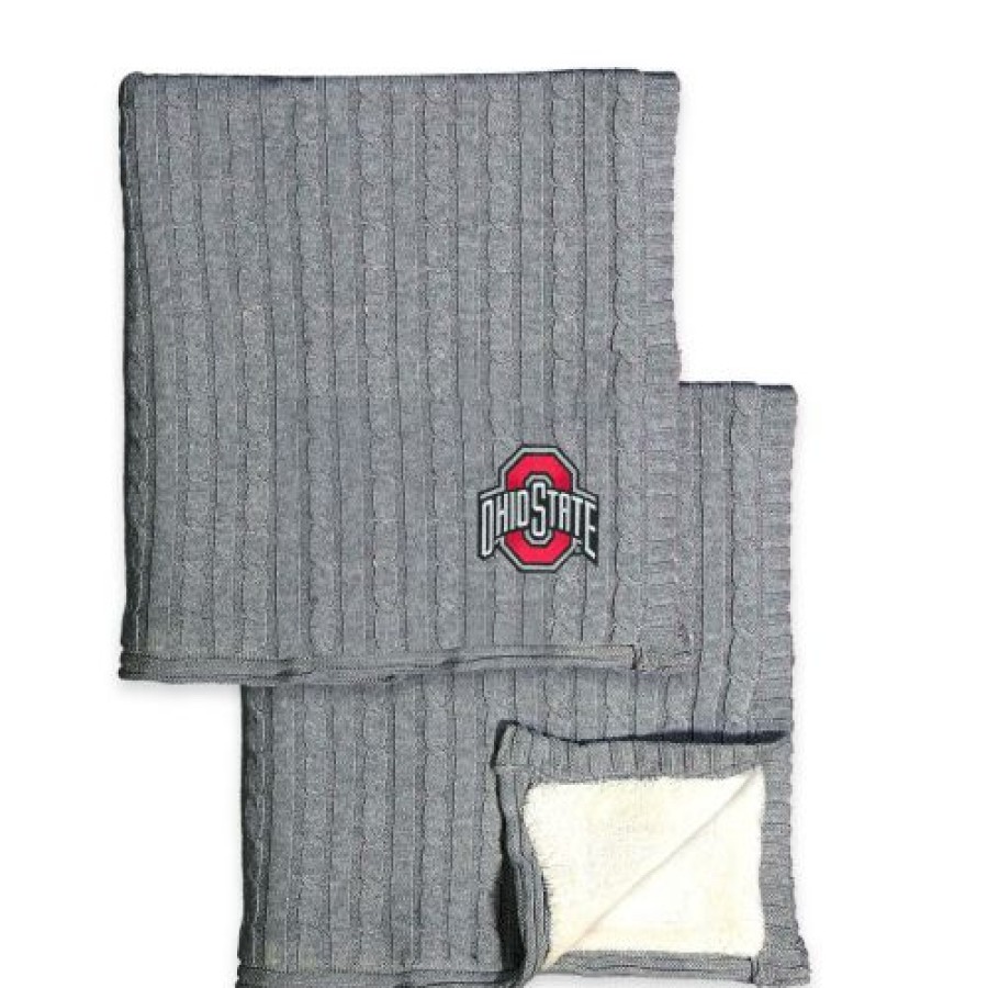 Bed & Bath * | Discount Ohio State Buckeyes Cable Sweater Knit Sherpa Throw Blanket