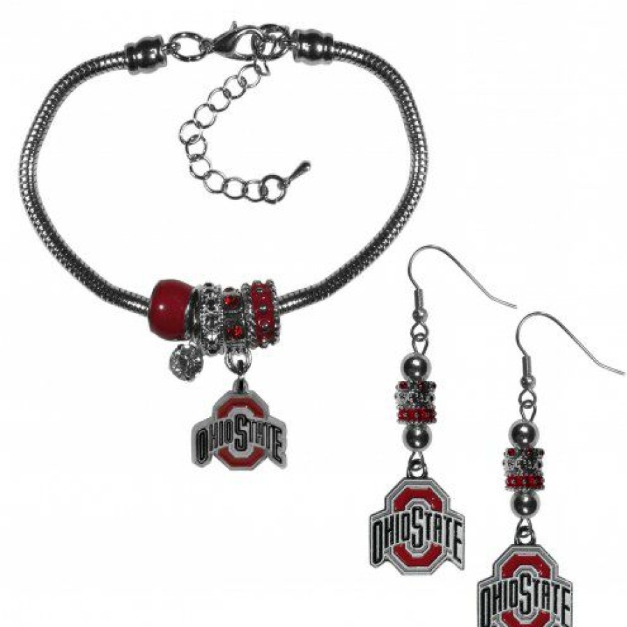 Watches & Jewelry * | Discount Ohio State Buckeyes Euro Bead Earrings & Bracelet Set