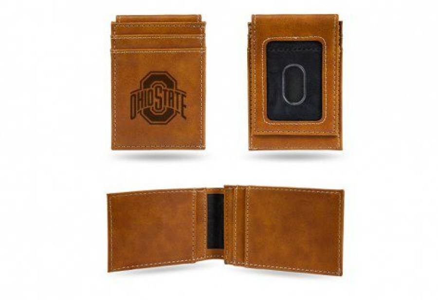 Accessories * | Discount Ohio State Buckeyes Laser Engraved Brown Front Pocket Wallet