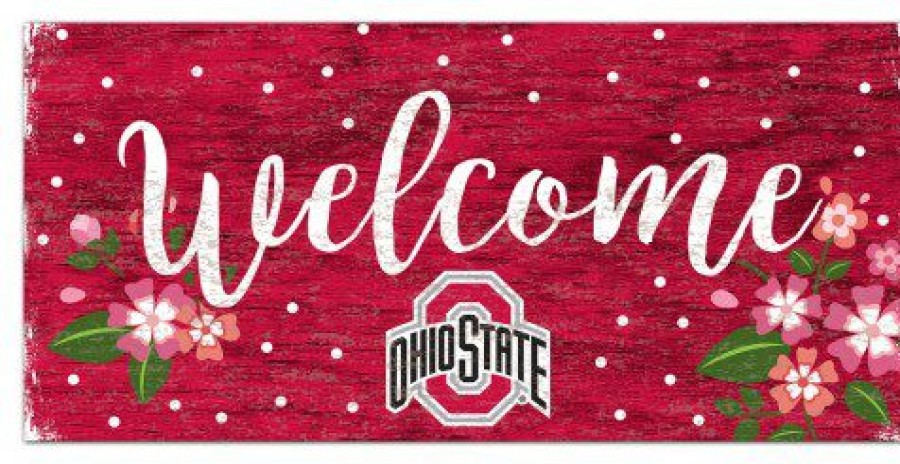 Home & Office Decor * | Discount Ohio State Buckeyes 6 X 12 Floral Welcome Sign