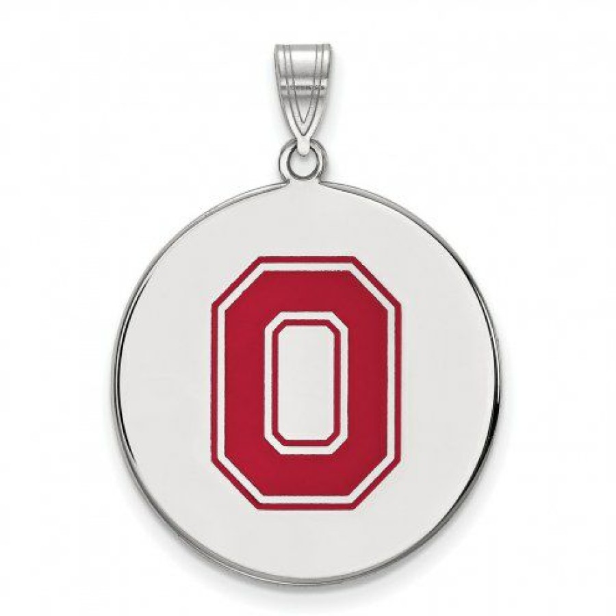 Watches & Jewelry * | Discount Ohio State Buckeyes Sterling Silver Extra Large Enameled Disc Pendant