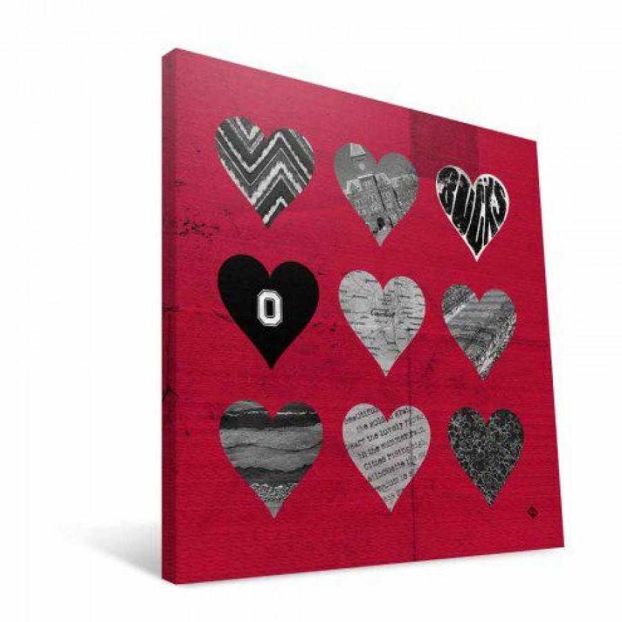 Home & Office Decor * | Discount Ohio State Buckeyes 12 X 12 Hearts Canvas Print