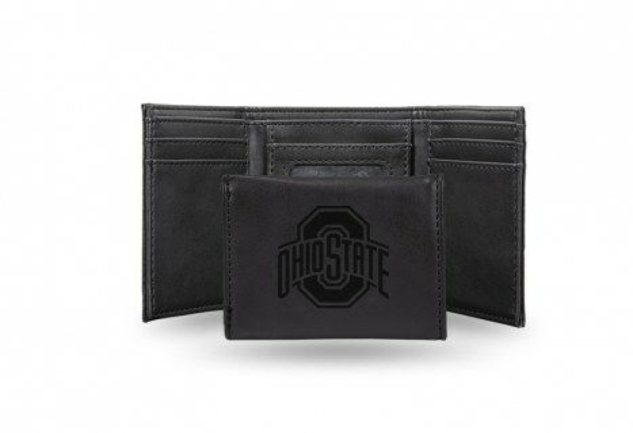 Accessories * | Discount Ohio State Buckeyes Laser Engraved Black Trifold Wallet