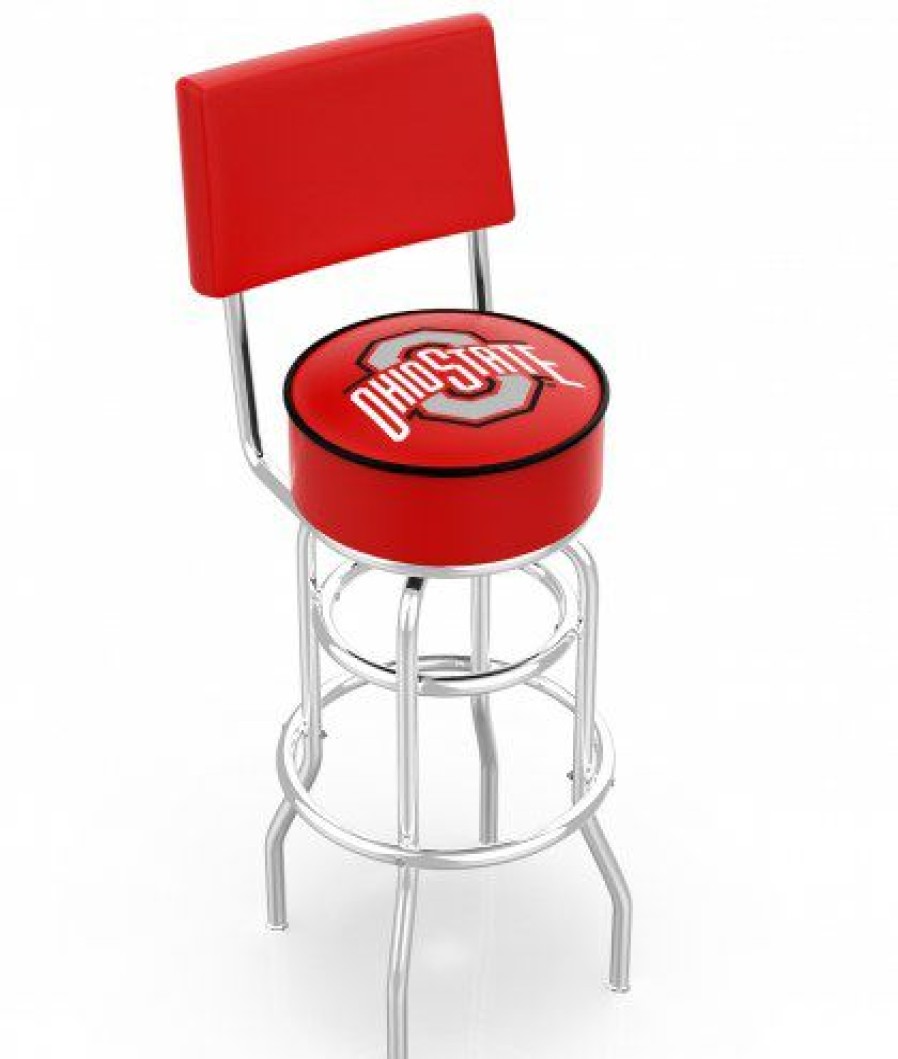 Game Room & Fan Cave * | Discount Ohio State Buckeyes Chrome Double Ring Swivel Barstool With Back