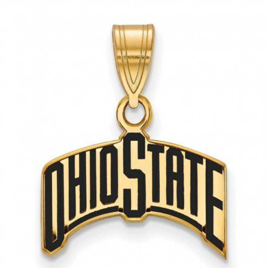 Watches & Jewelry * | Discount Ohio State Buckeyes Sterling Silver Gold Plated Medium Enameled Pendant