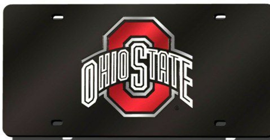 Car Accessories * | Discount Ohio State Buckeyes Laser Cut Black License Plate