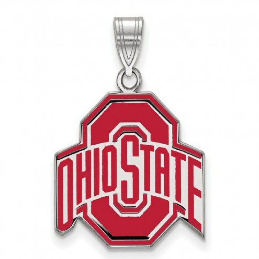 Watches & Jewelry * | Discount Ohio State Buckeyes Sterling Silver Large Enameled Pendant