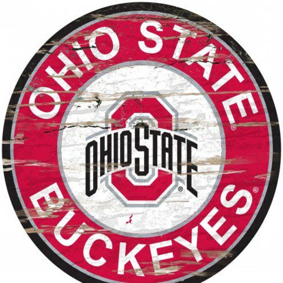 Home & Office Decor * | Discount Ohio State Buckeyes Distressed Round Sign