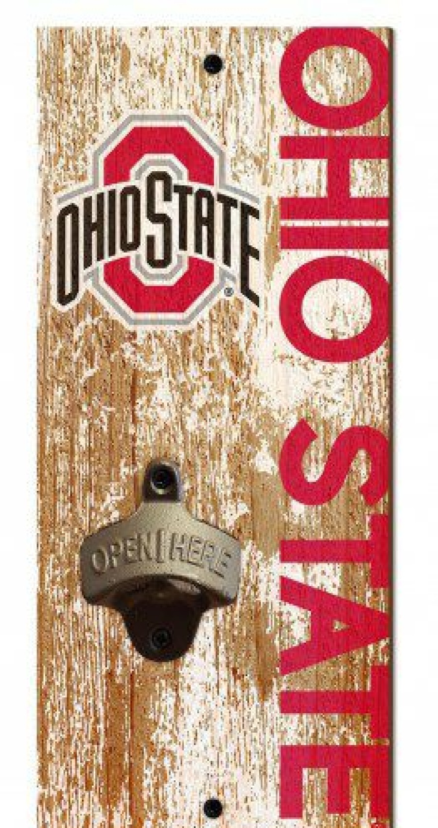 Home & Office Decor * | Discount Ohio State Buckeyes 6 X 12 Distressed Bottle Opener