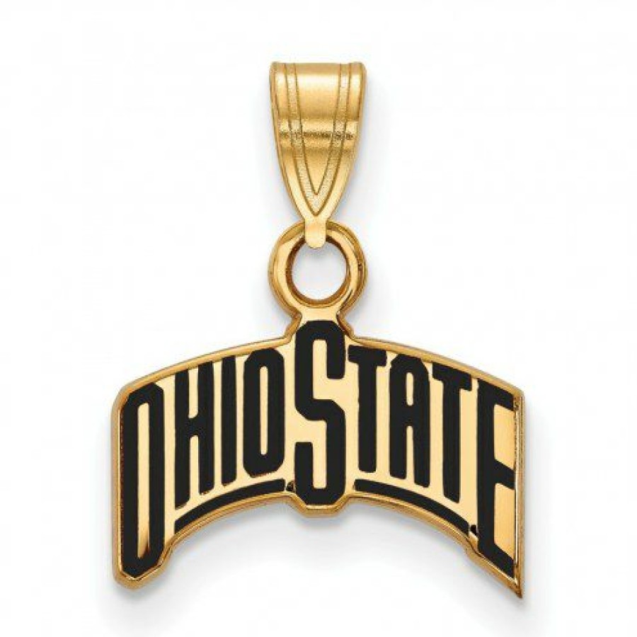 Watches & Jewelry * | Discount Ohio State Buckeyes Sterling Silver Gold Plated Small Enameled Pendant