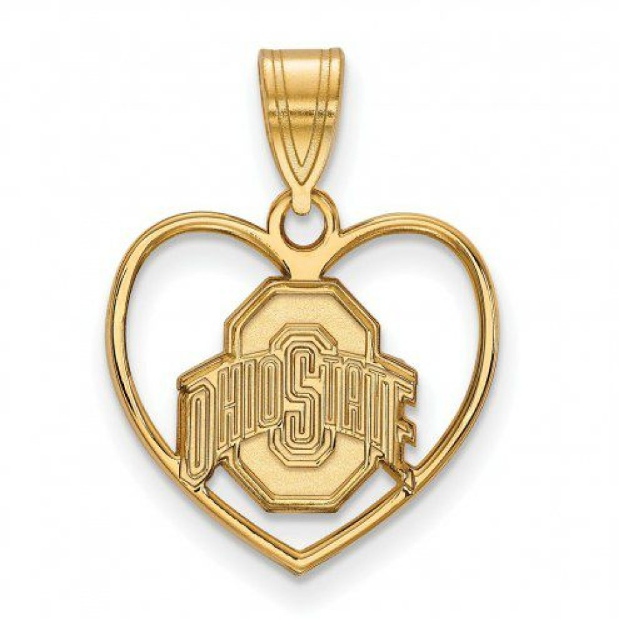 Watches & Jewelry * | Discount Ohio State Buckeyes Sterling Silver Gold Plated Heart Pendant