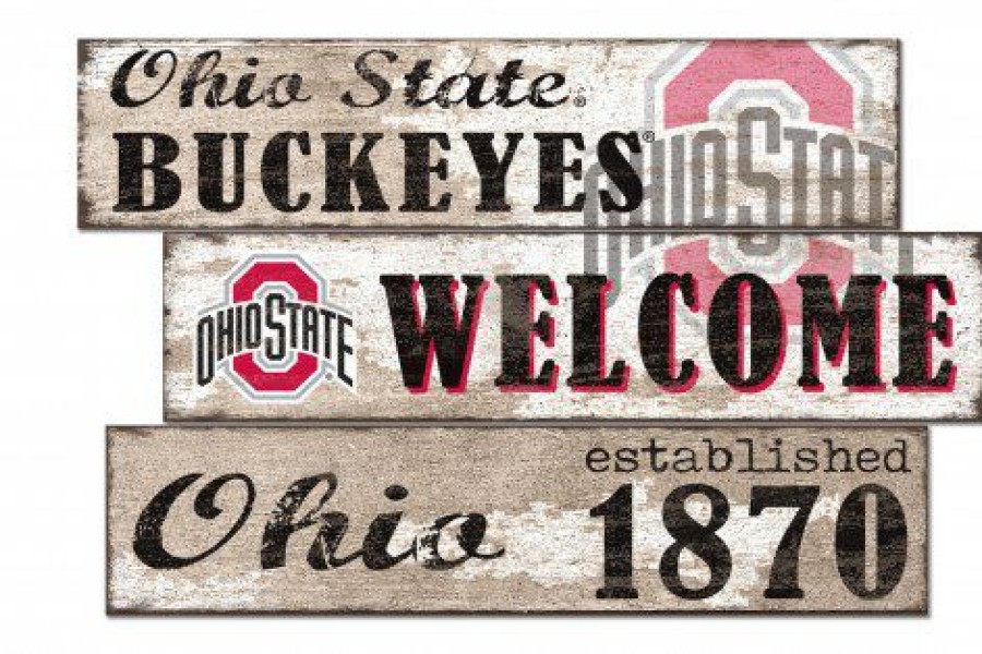 Home & Office Decor * | Discount Ohio State Buckeyes Welcome 3 Plank Sign