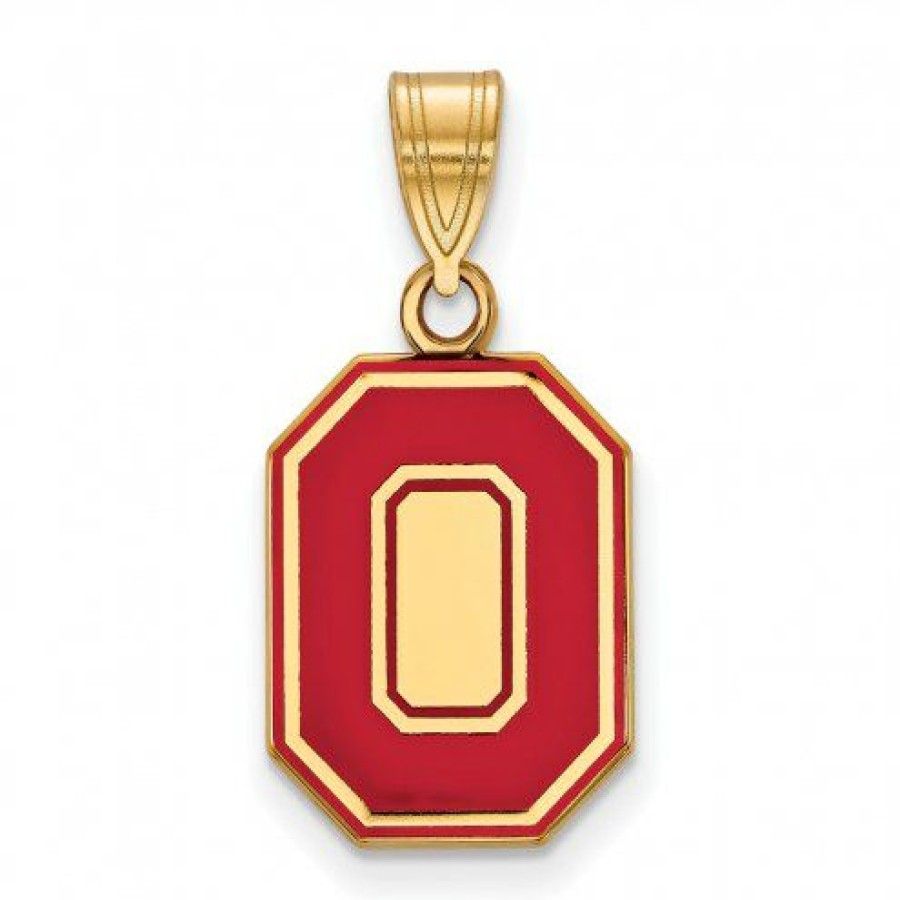 Watches & Jewelry * | Discount Ohio State Buckeyes Sterling Silver Gold Plated Medium Enameled Pendant