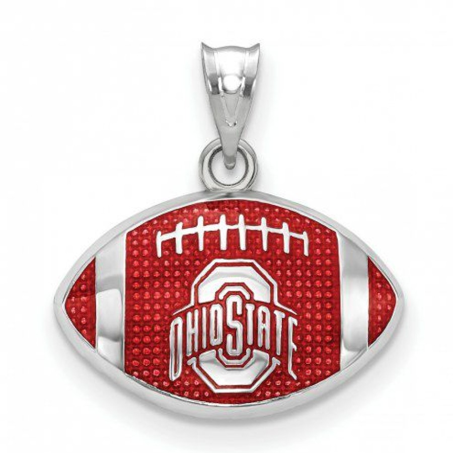 Watches & Jewelry * | Discount Ohio State Buckeyes Sterling Silver Enameled Football Pendant