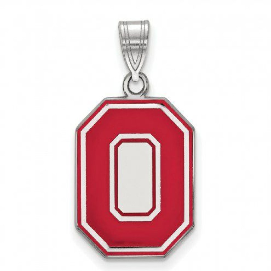 Watches & Jewelry * | Discount Ohio State Buckeyes Sterling Silver Large Enameled Pendant