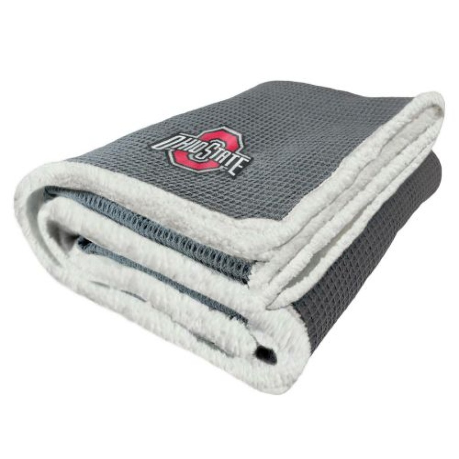 Bed & Bath * | Discount Ohio State Buckeyes Subtle Waffle Sherpa Throw Blanket