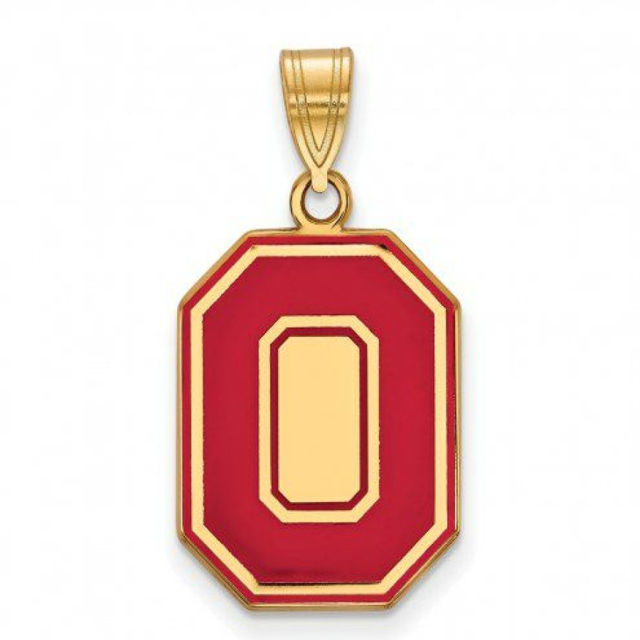 Watches & Jewelry * | Discount Ohio State Buckeyes Sterling Silver Gold Plated Large Enameled Pendant