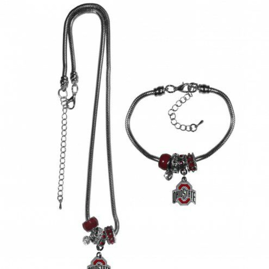 Watches & Jewelry * | Discount Ohio State Buckeyes Euro Bead Necklace & Bracelet Set