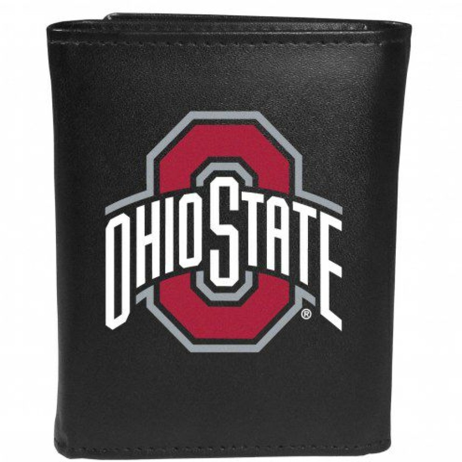 Accessories * | Discount Ohio State Buckeyes Large Logo Leather Tri-Fold Wallet