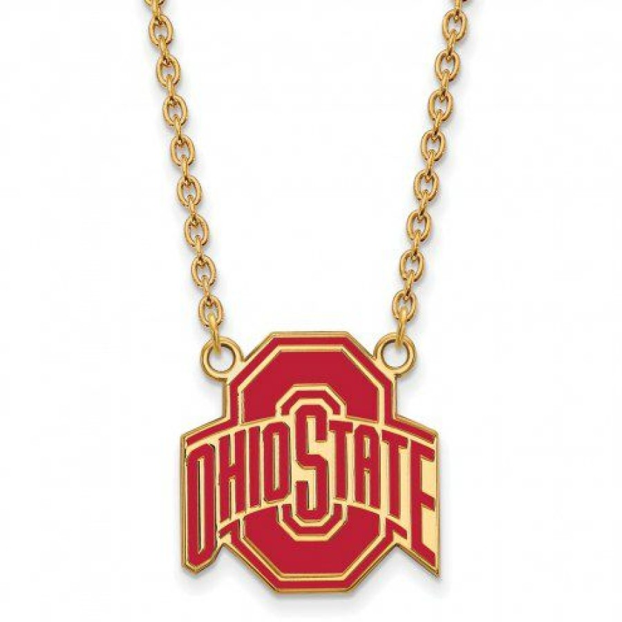 Watches & Jewelry * | Discount Ohio State Buckeyes Sterling Silver Gold Plated Large Enameled Pendant Necklace