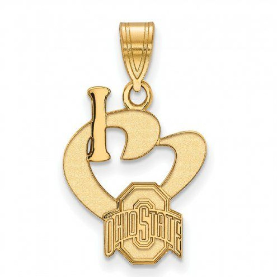 Watches & Jewelry * | Discount Ohio State Buckeyes Sterling Silver Gold Plated Large I Love Logo Pendant