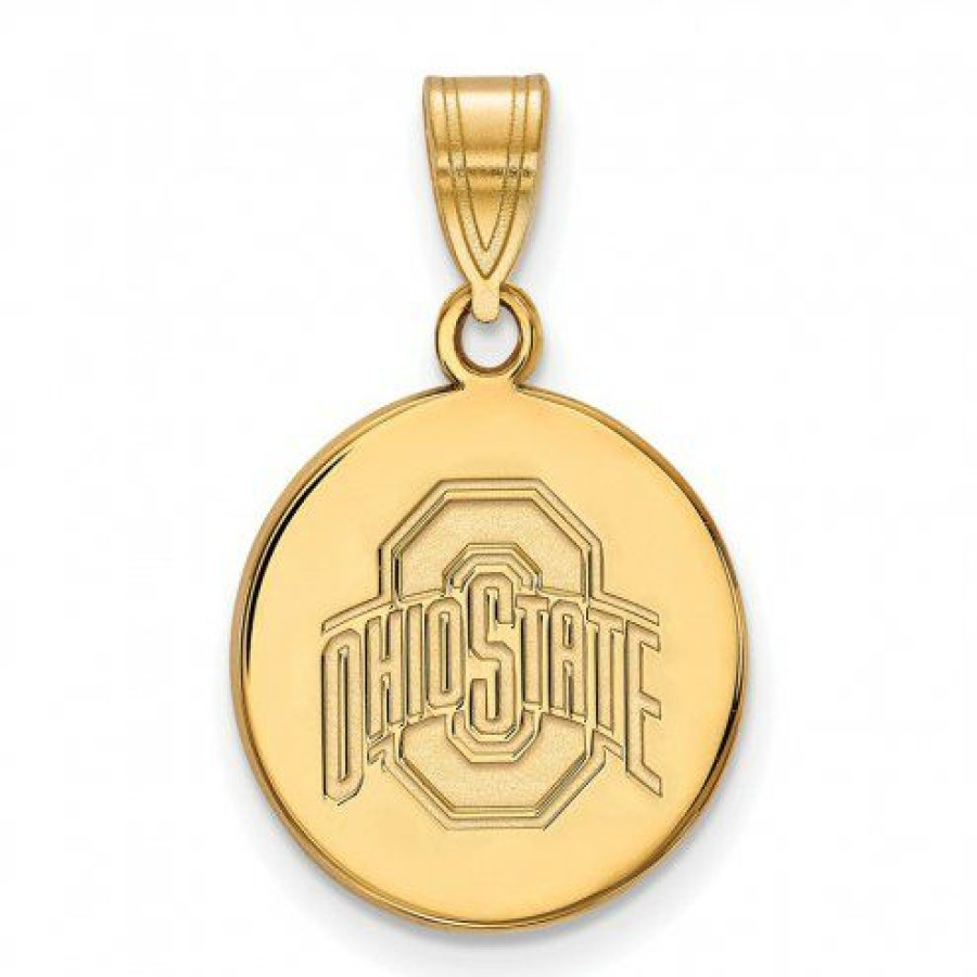 Watches & Jewelry * | Discount Ohio State Buckeyes Sterling Silver Gold Plated Medium Disc Pendant