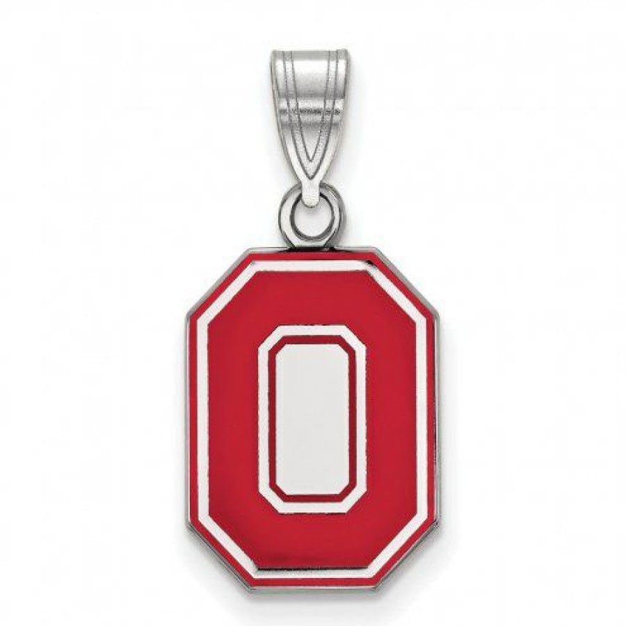 Watches & Jewelry * | Discount Ohio State Buckeyes Sterling Silver Medium Enameled Pendant