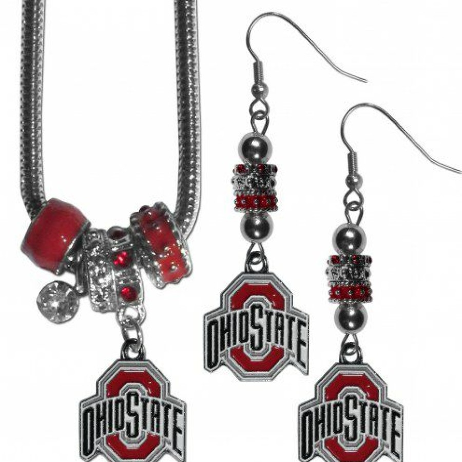 Watches & Jewelry * | Discount Ohio State Buckeyes Euro Bead Earrings & Necklace Set